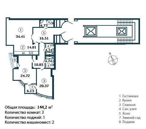 Трёхкомнатная квартира Константиновский пр д 23 ЖК Диадема144,3 метра)